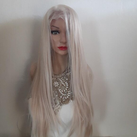 Cream blonde lace front wig human hair blend 13x6 lace front. 24''